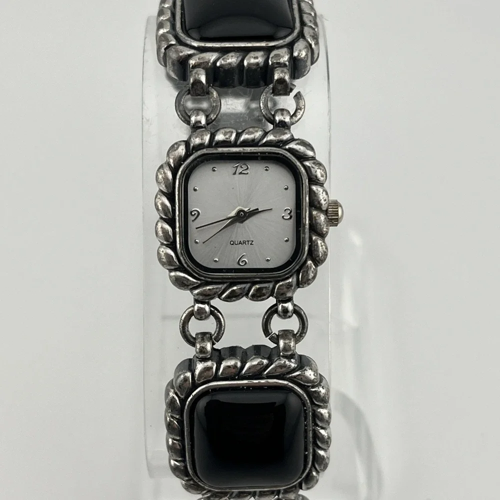 Women's Black Enameled Band‎ Watch 23mm Silver Case 7.25